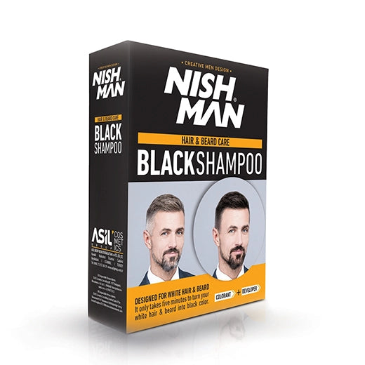 Sampon pentru barba si par colorat - NISH MAN - Negru