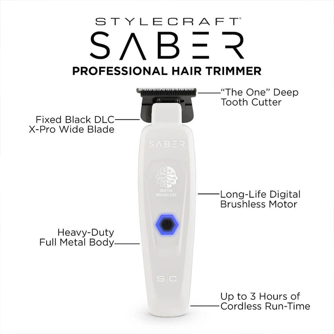 Masina de contur - STYLECRAFT - Saber - 7.500 RPM - Alb - Editie Limitata