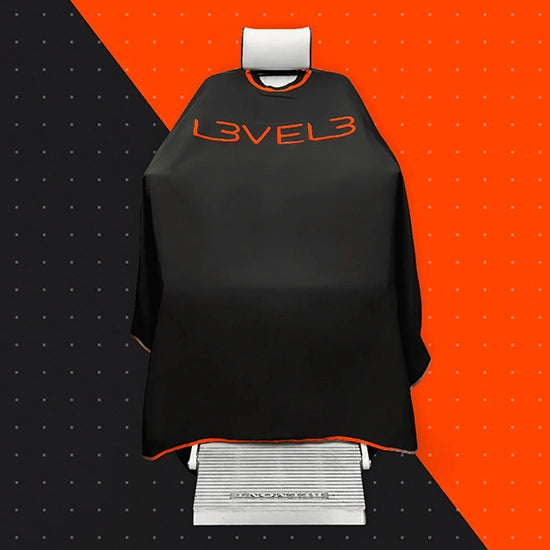 Pelerina frizerie/coafor - L3VEL3 - guler neopren - negru cu tiv rosu