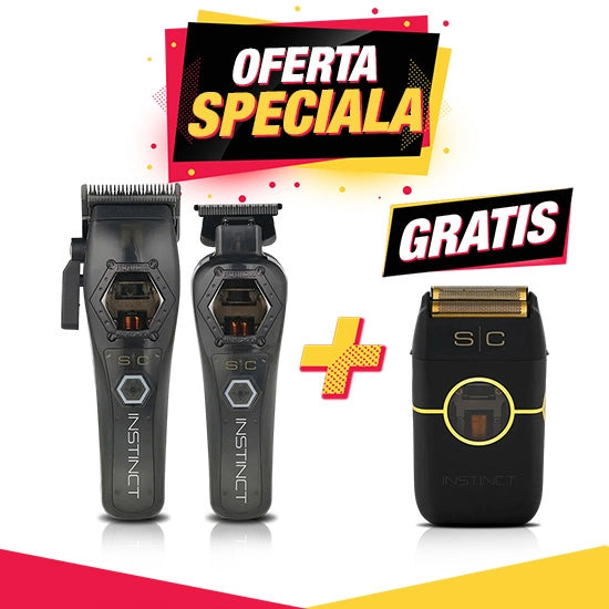 Set STYELCRAFT INSTINCT - Metal Edition - Masina de tuns + Masina de contur - fara fir + Shaver Negru GRATIS