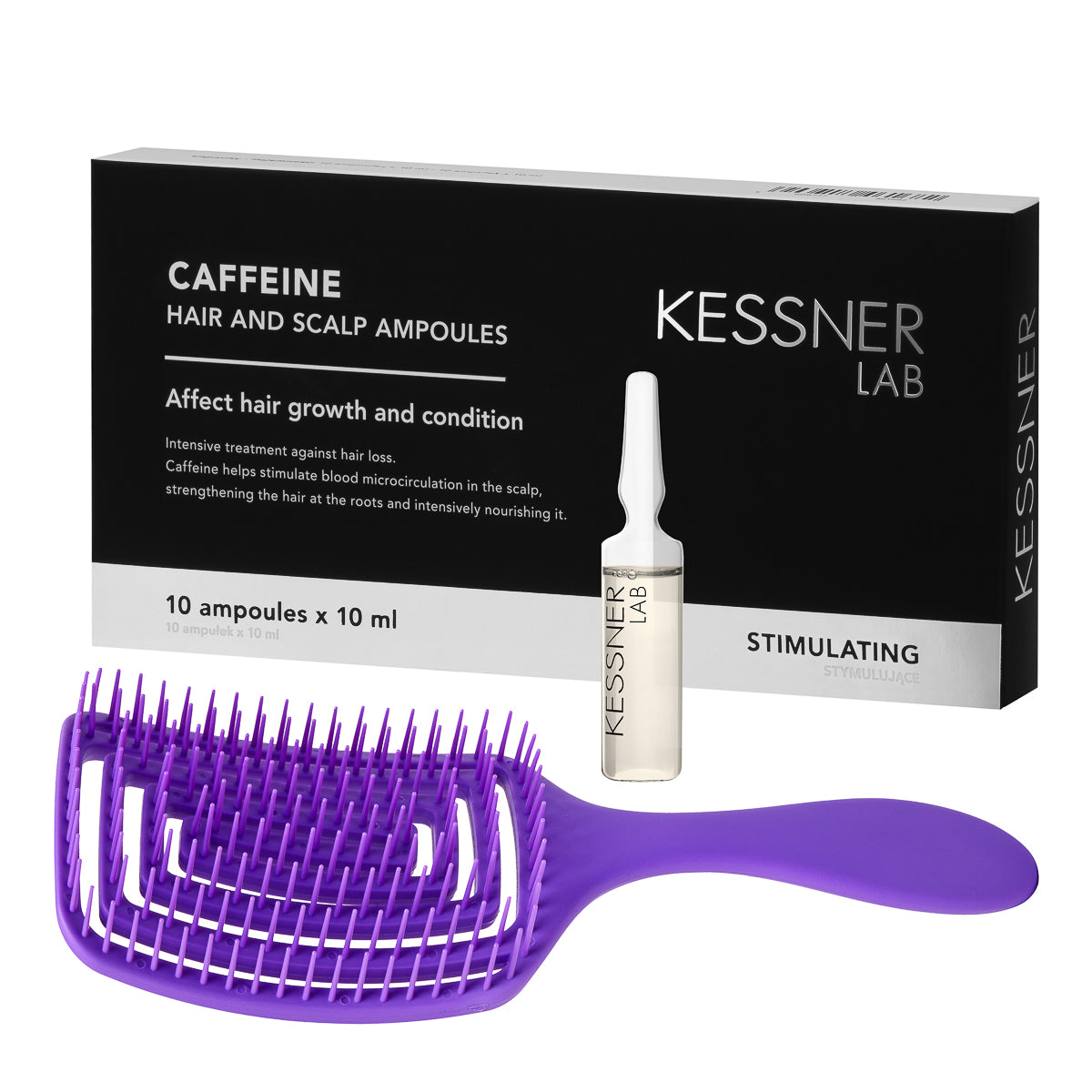 Set Perie de păr flexibilă O-327 mov și Fiole cu cafeină Kessner Lab