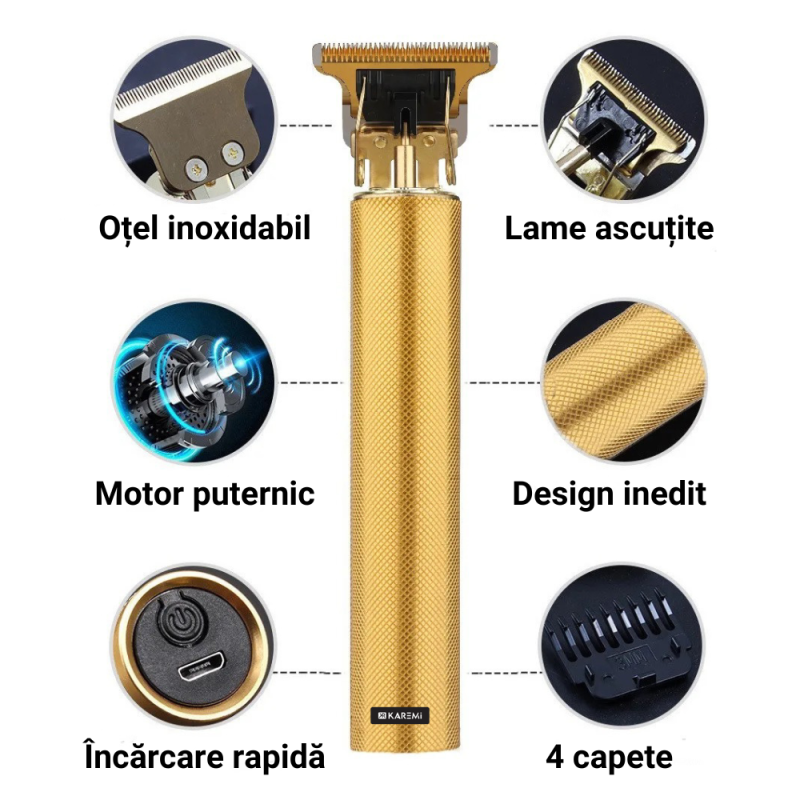 Masina de tuns Karemi cu acumulator, trimmer, incarcare USB, K-T9-3, negru