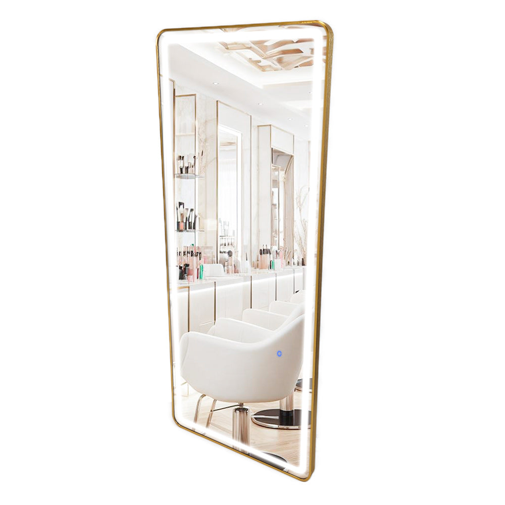 Oglindă de salon Yoshimoto JC03 cu iluminare LED pe contur și ramă metalică aurie, 170 x 70 cm