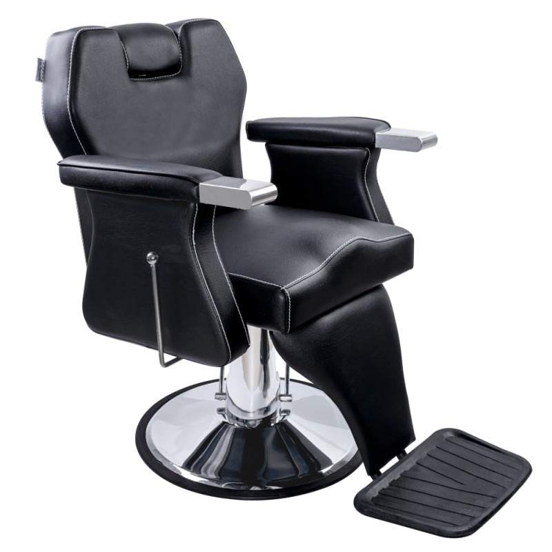 Scaun frizerie hidraulic Yoshimoto Urban Barber negru, cu bază cromată și tetieră