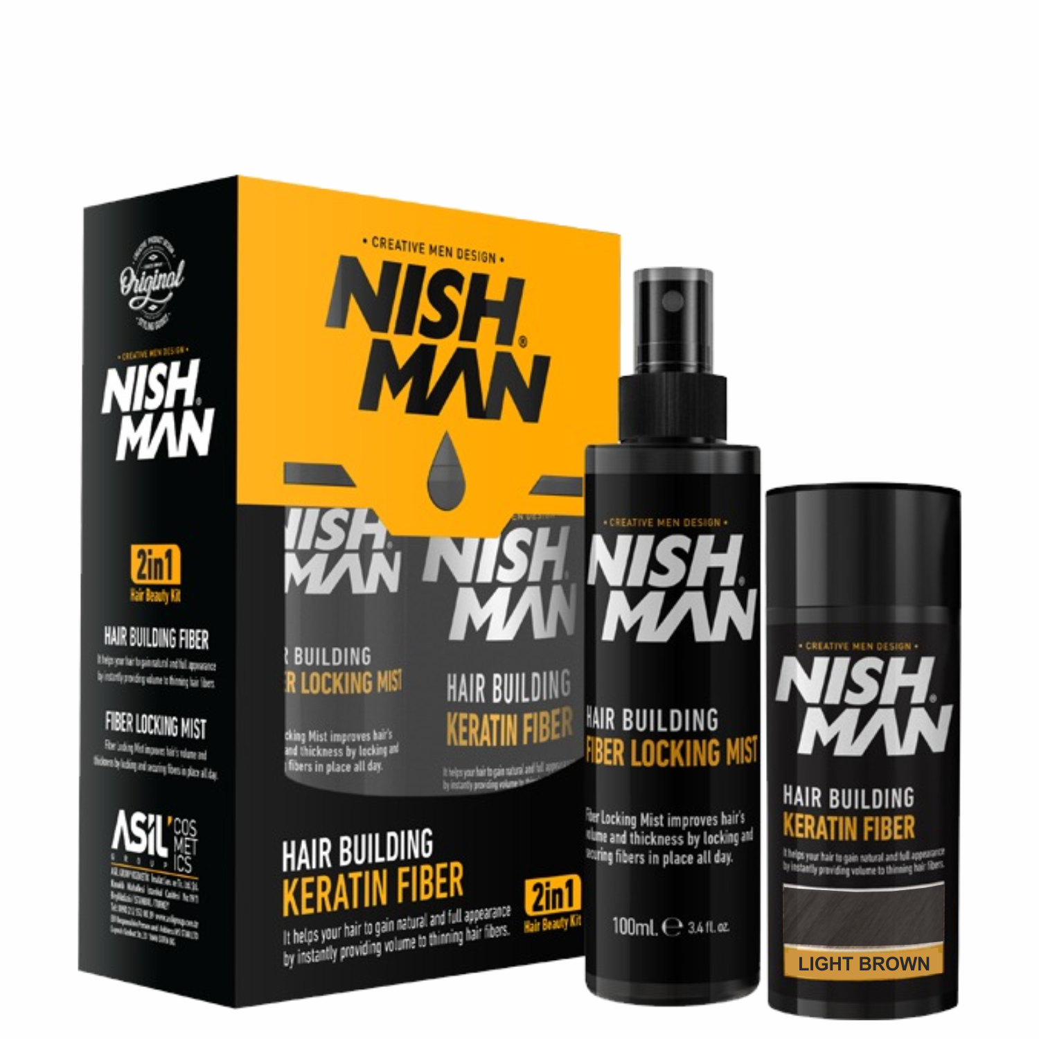Set fiber - NISH MAN - pentru parul rar - Saten deschis