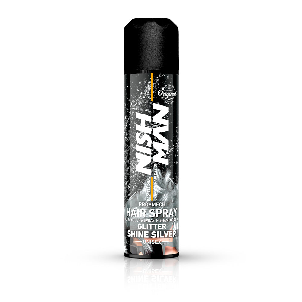 Spray de par - NISH MAN - cu sclipici - Silver -  150 ml