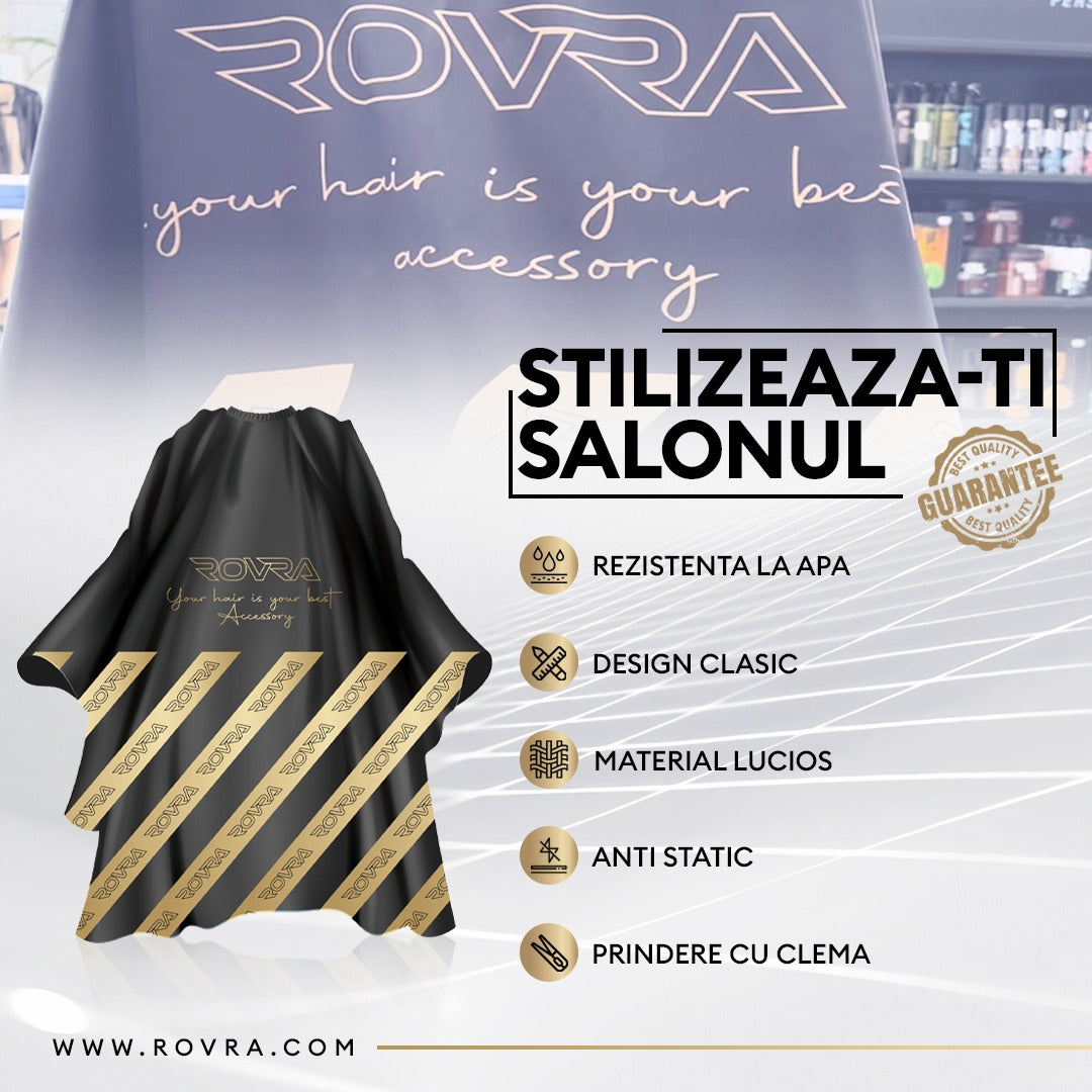 Pelerina ROVRA pentru coafor și frizerie NEGRU GOLD