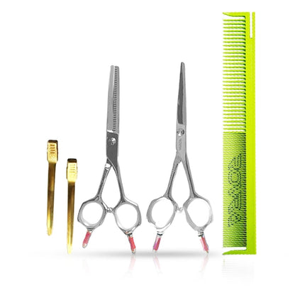 Set foarfece - ROVRA - Student series - 5.5 inch cu pieptene Verde si clipsuri