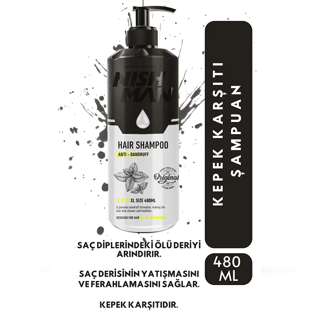 Sampon - NISH MAN - anti matreata - pentru par -  480 ml