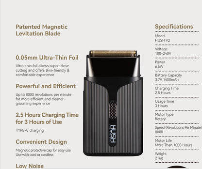 Masina de ras shaver HUSH-SHAVE V2  - 8000 RPM - fara fir