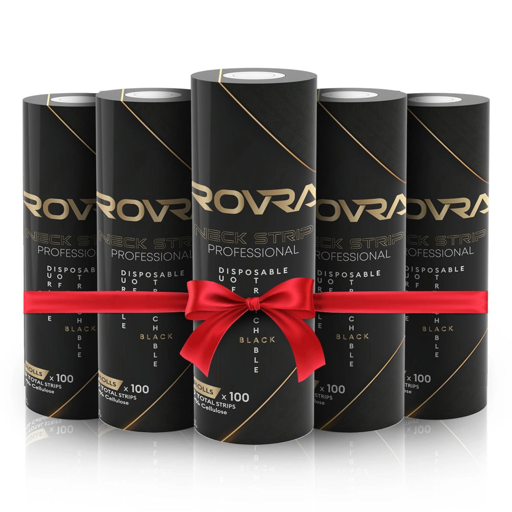 Pachet promo - Gulere de hartie Rovra pentru frizerie - Negre - set 5 role - 6 buc