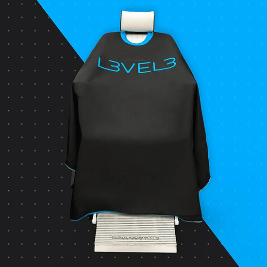 Pelerina frizerie/coafor - L3VEL3  - guler neopren - neagra cu tiv albastru