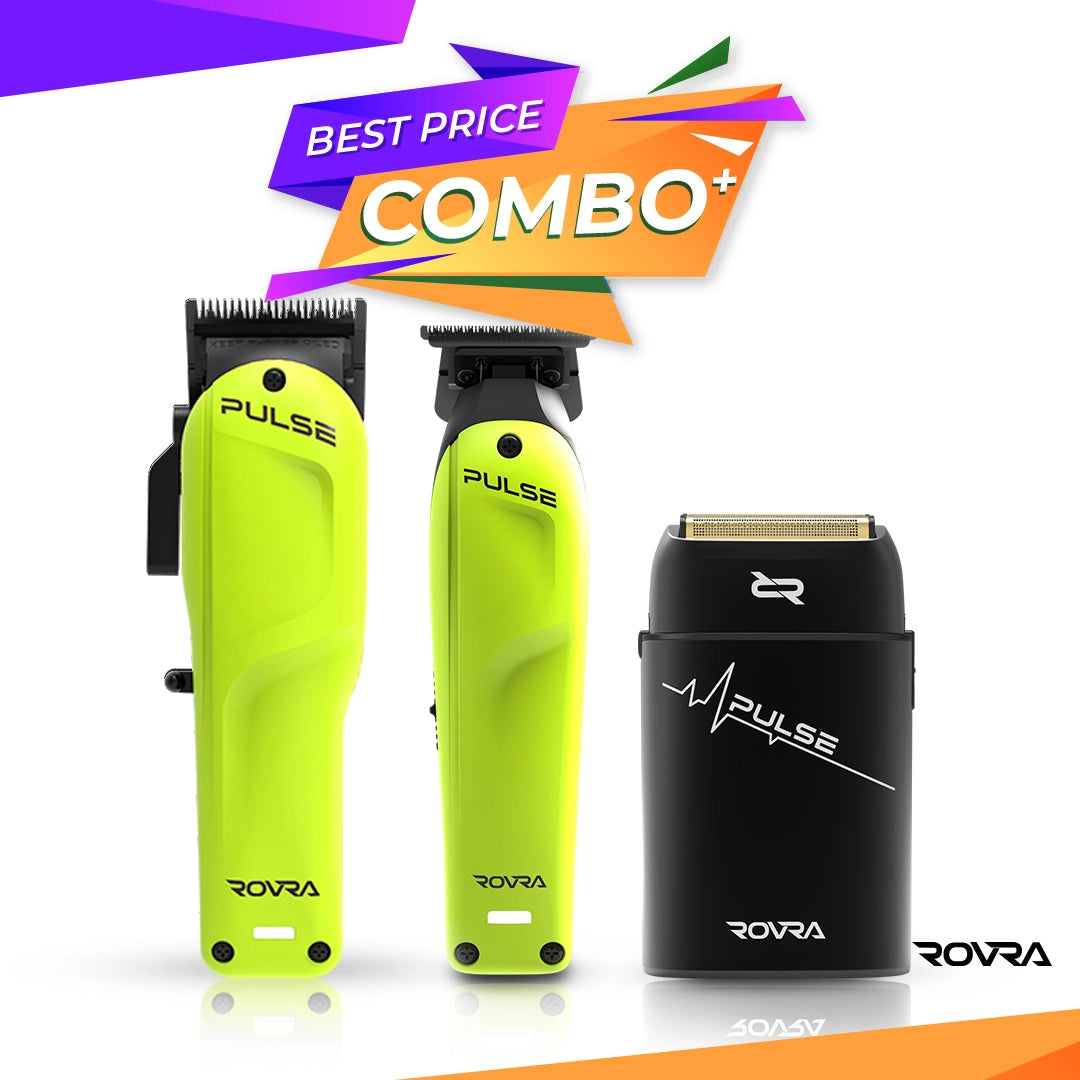 Set ROVRA - PULSE - Masina de tuns verde + Masina de contur  + Masina de ras Triple Blade