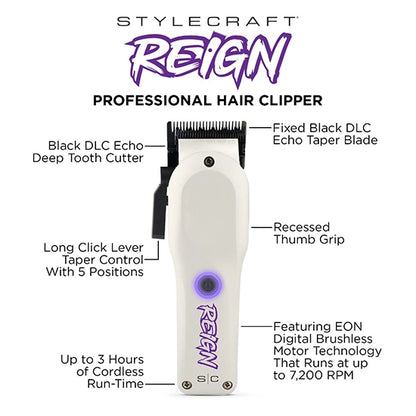 Masina de tuns - STYLECRAFT - Reign  - 7.800 RPM - Alb - PTOREIGSCIT