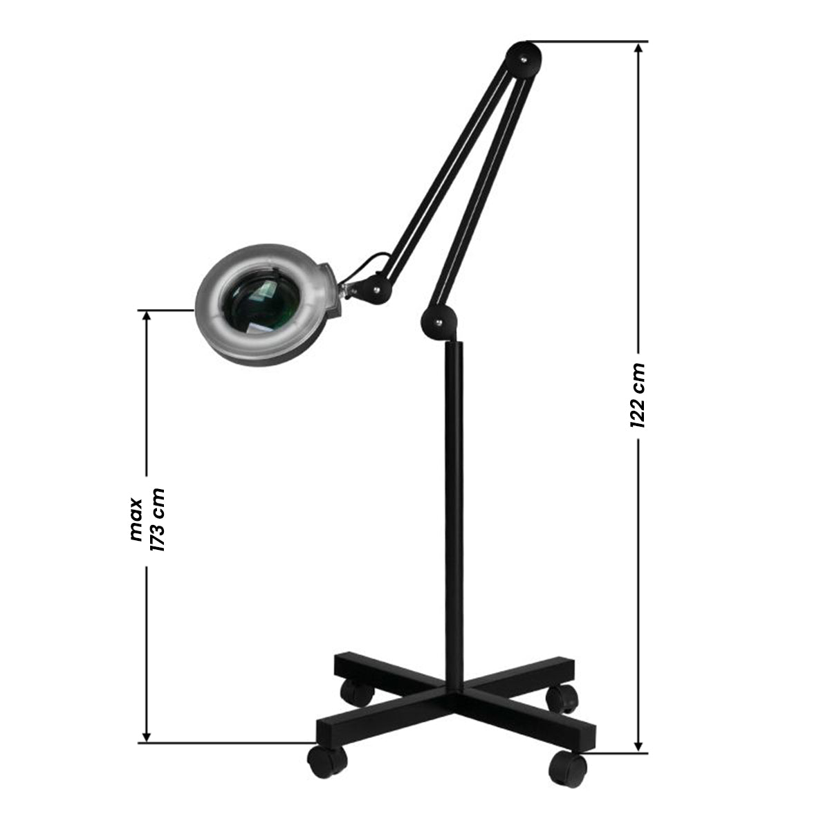 Lampa cosmetica cu lupa S4 + baza cu roti negru