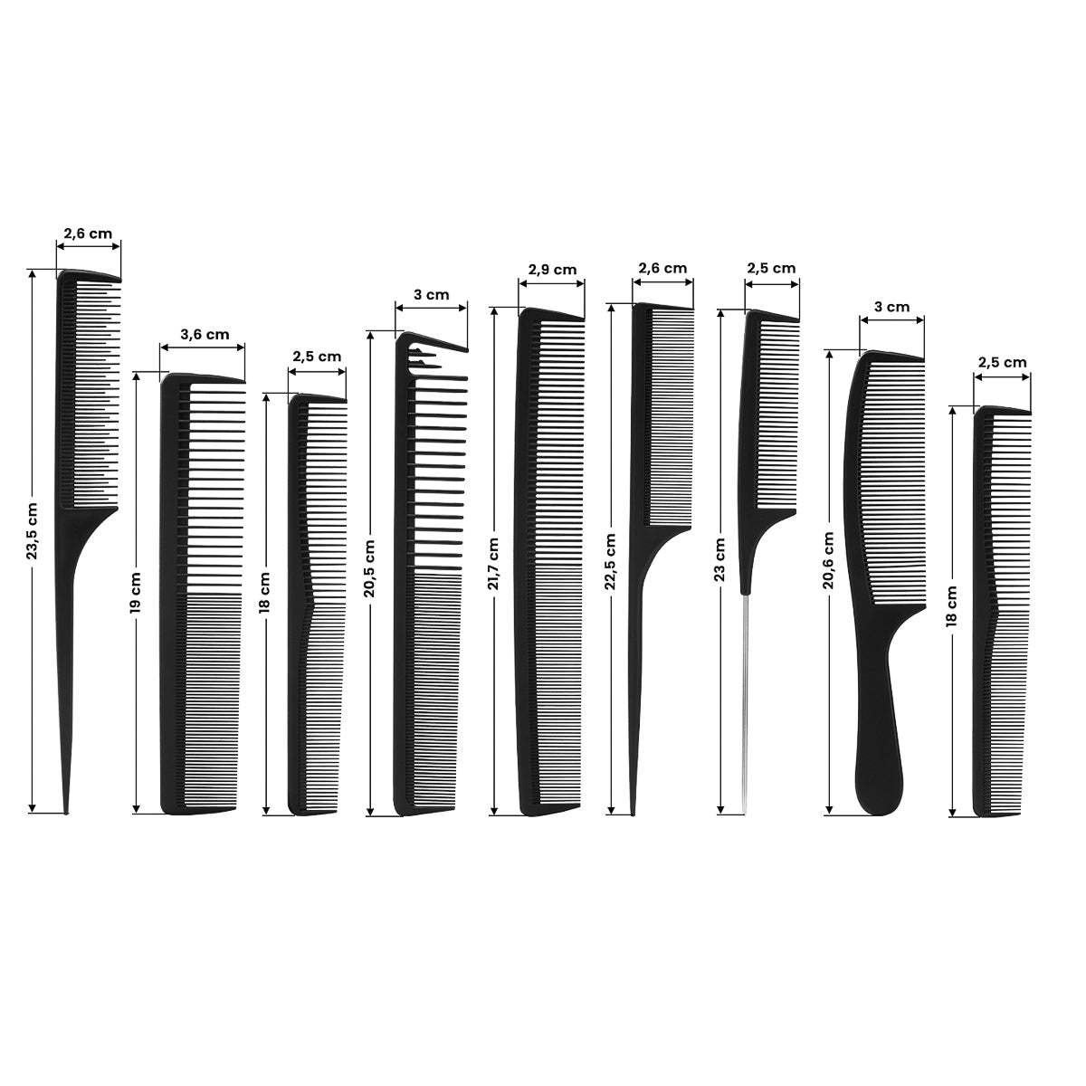 Set de piepteni carbon n-20 9 buc