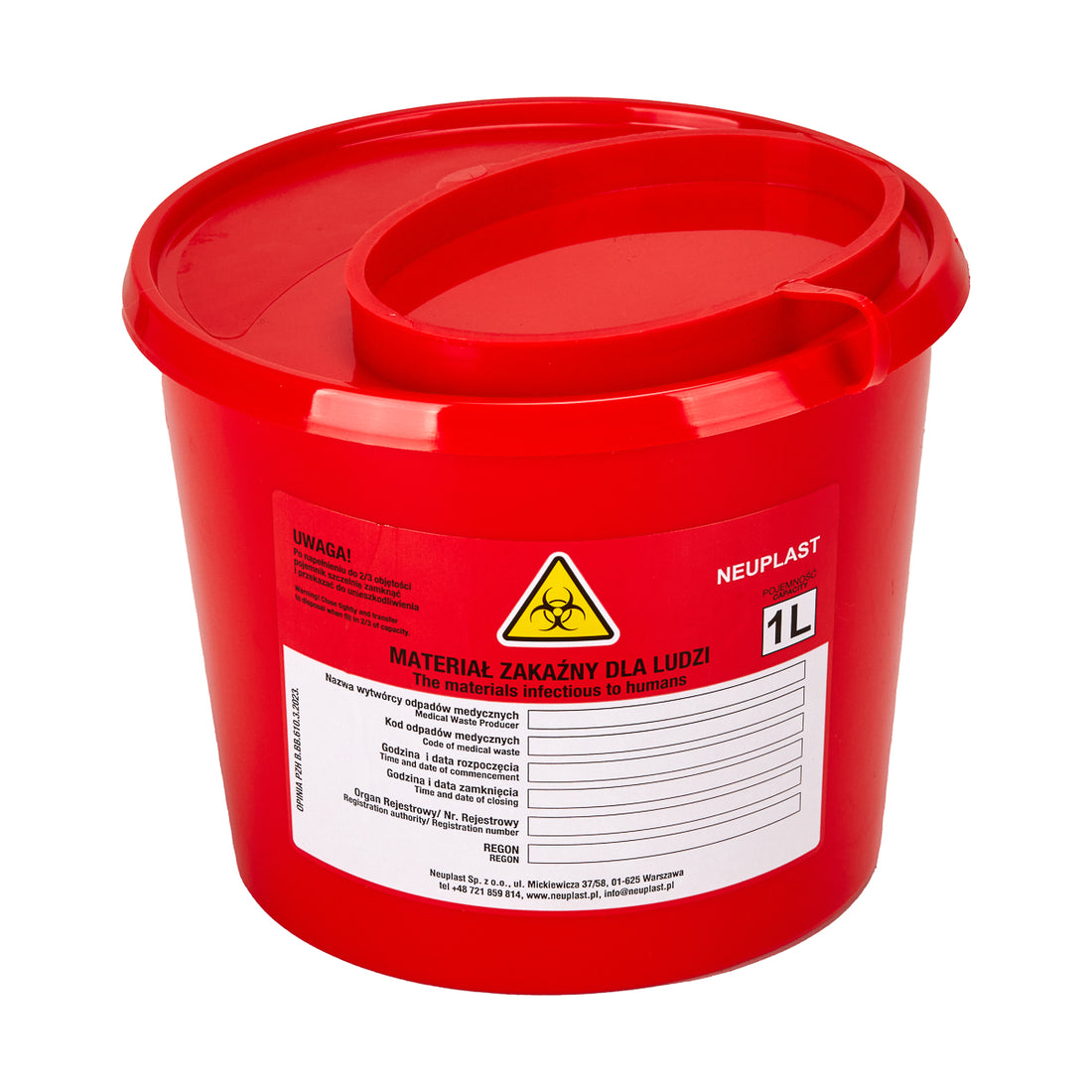 Recipient depozitare deșeuri ROȘU DE 1 L