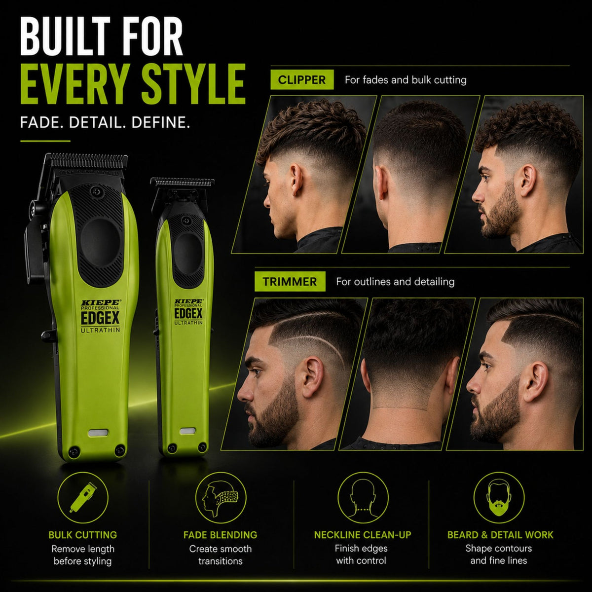 Set EDGE X - KIEPE - Masina de tuns + Masina de contur -  Ultra Thin - Verde