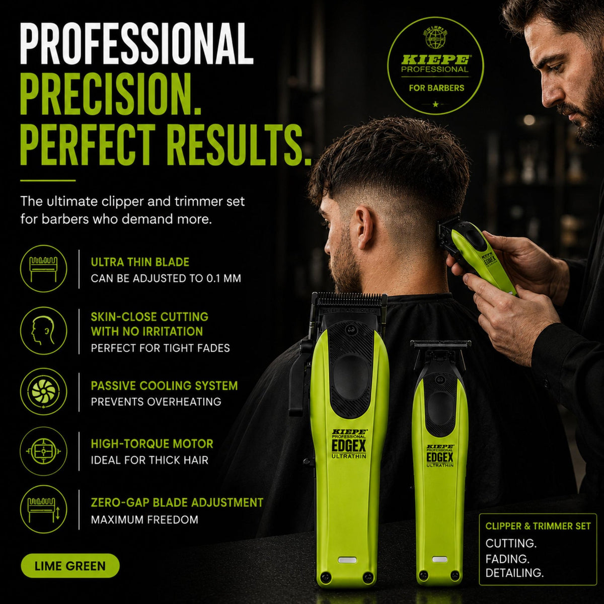 Set EDGE X - KIEPE - Masina de tuns + Masina de contur -  Ultra Thin - Verde