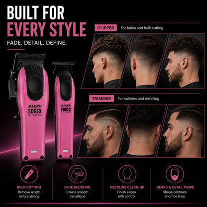 Set EDGE X - KIEPE - Masina de tuns + Masina de contur -  Ultra Thin - Roz