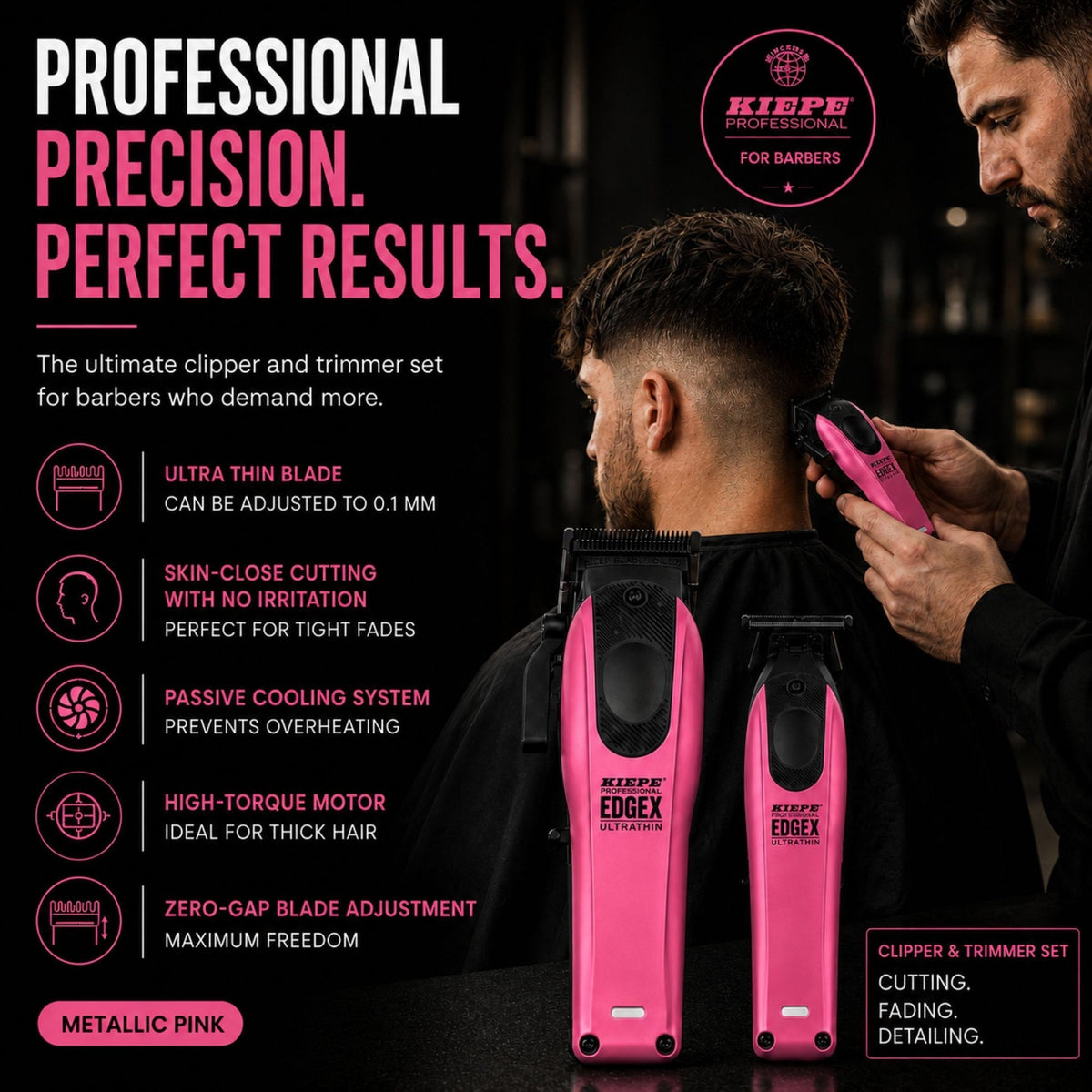 Set EDGE X - KIEPE - Masina de tuns + Masina de contur -  Ultra Thin - Roz