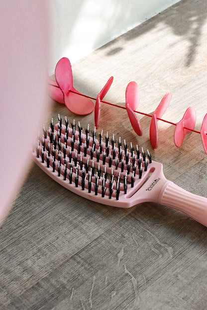 Olivia Garden Fingerbrush Boar &amp; Nylon Pastel Pink – Display Profesional cu 12 Perii pentru Descurcare Ușoară și Strălucire Naturală