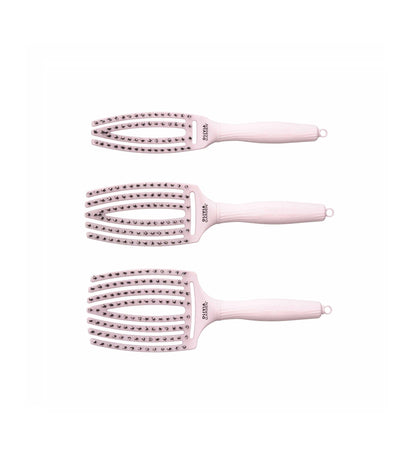 Olivia Garden Fingerbrush Boar &amp; Nylon Pastel Pink – Display Profesional cu 12 Perii pentru Descurcare Ușoară și Strălucire Naturală
