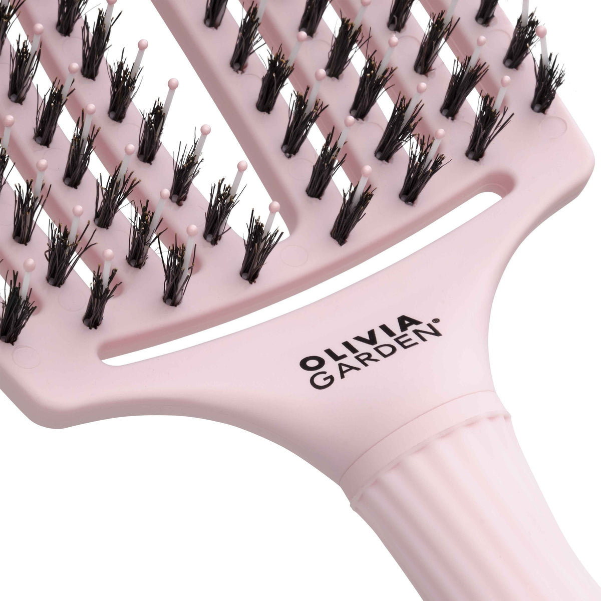 Olivia Garden Fingerbrush Boar &amp; Nylon Pastel Pink – Display Profesional cu 12 Perii pentru Descurcare Ușoară și Strălucire Naturală