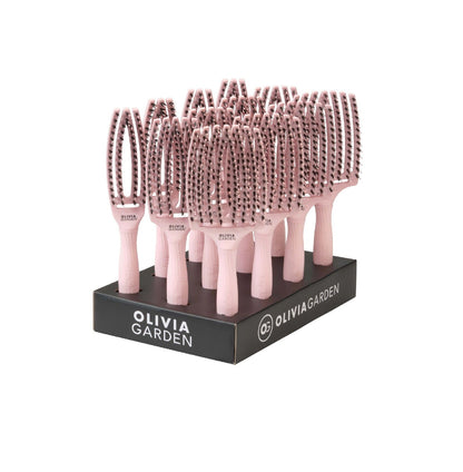 Olivia Garden Fingerbrush Boar &amp; Nylon Pastel Pink – Display Profesional cu 12 Perii pentru Descurcare Ușoară și Strălucire Naturală