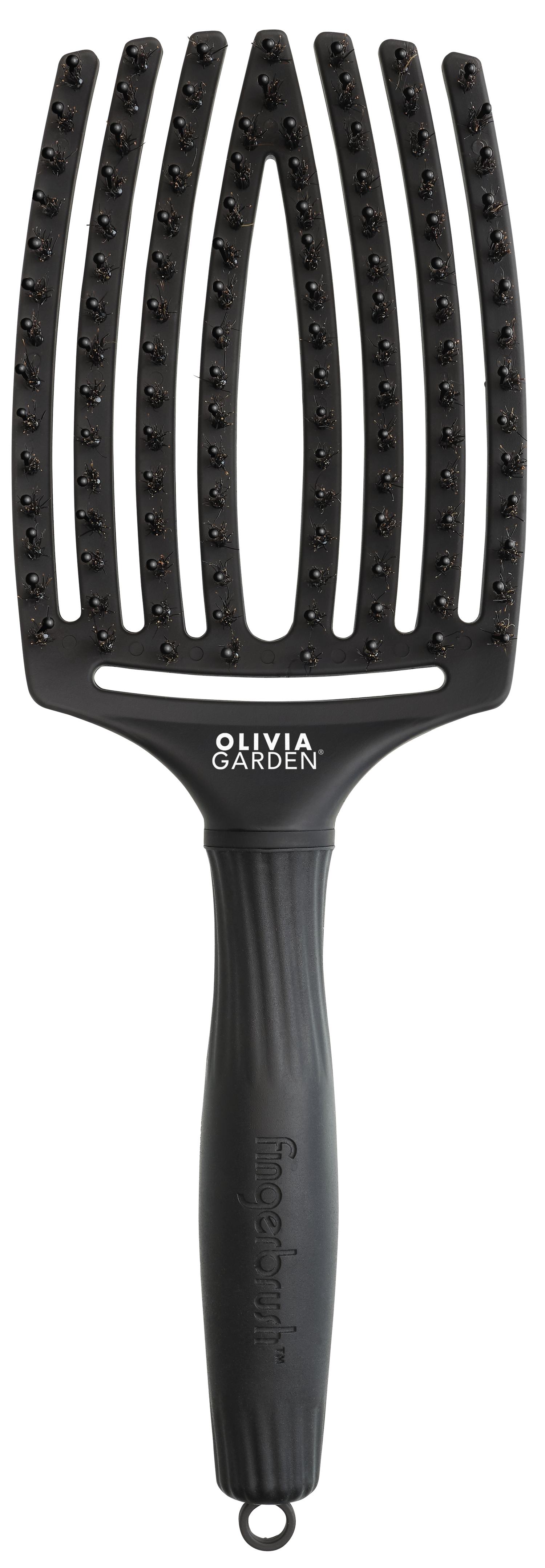 Perie Profesională Curbată Din Păr De Mistreț Și Nailon Olivia Garden Fingerbrush Care Iconic Boar&amp;Nylon Full Black L -Mărime Mare