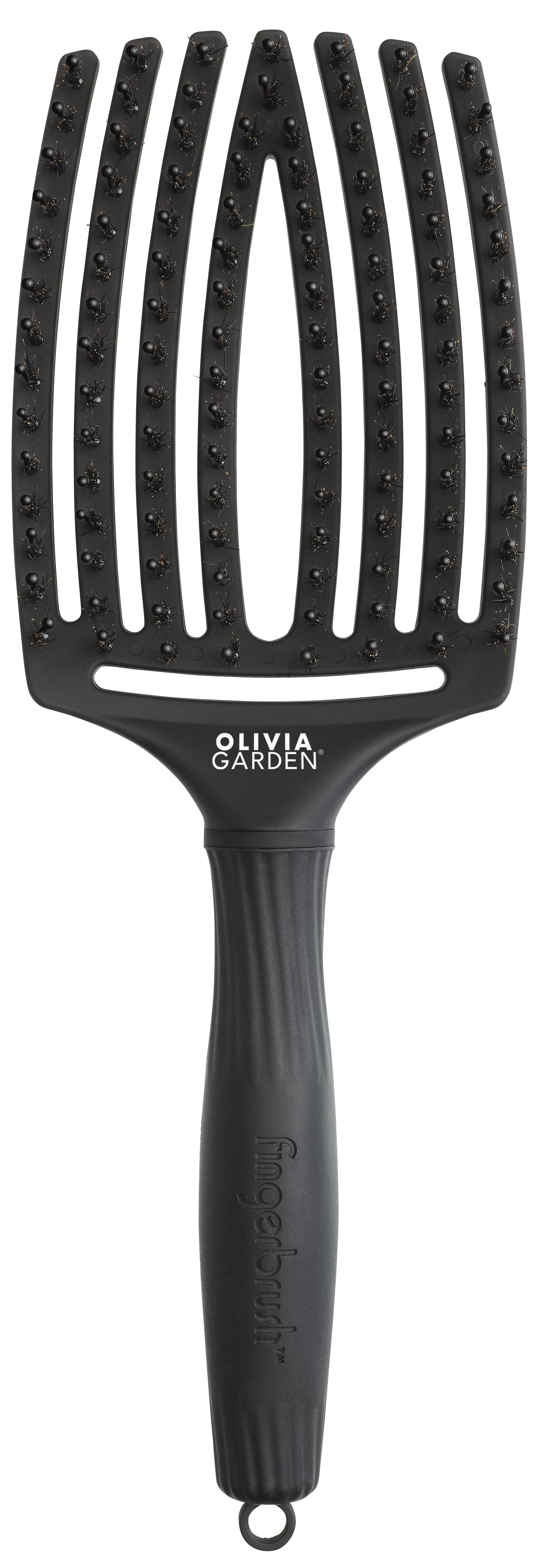 Perie Profesională Curbată Din Păr De Mistreț Și Nailon Olivia Garden Fingerbrush Care Iconic Boar&amp;Nylon Full Black L -Mărime Mare
