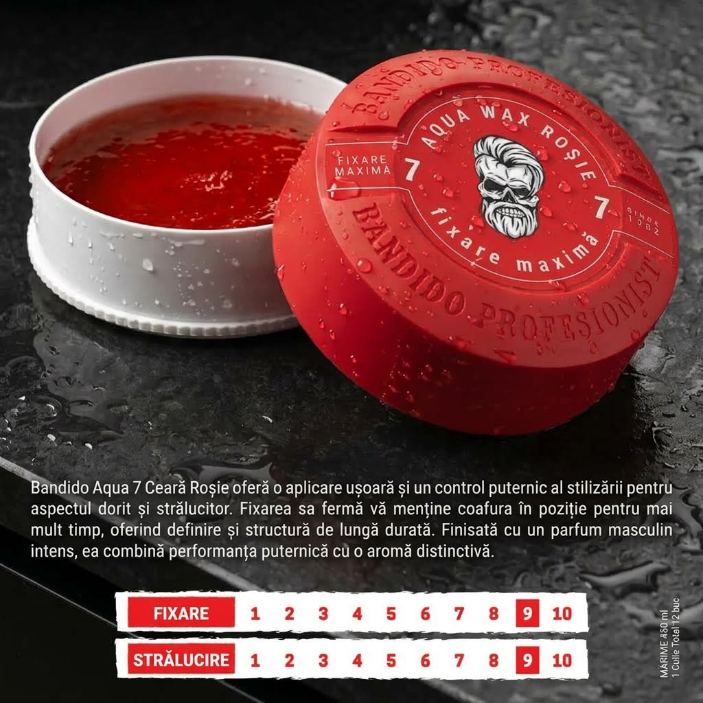 Ceară de păr Bandido Aqua 7 Wax Red, fixare 9/10 și luciu 9/10, 450 ml