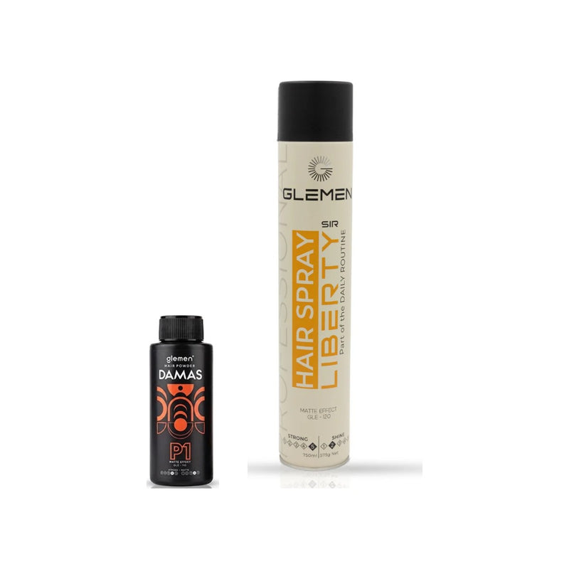 Set GLEMEN – pudră de volum Damas + fixativ Liberty 750 ml