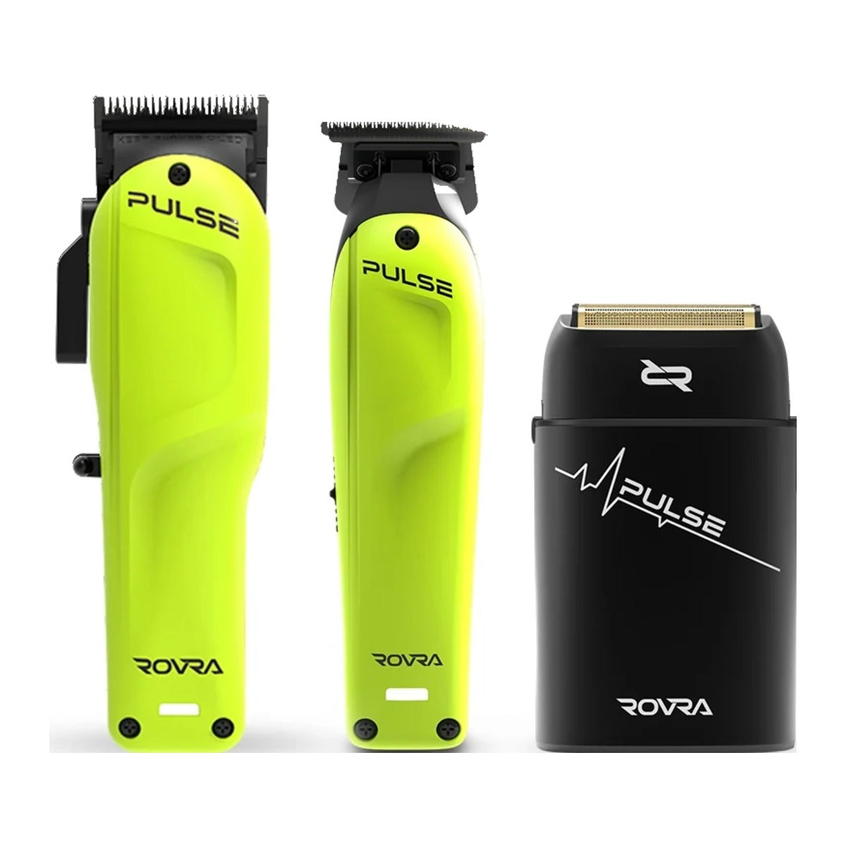 Set ROVRA Pulse – mașină de tuns verde, mașină de contur și mașină de ras Triple Blade
