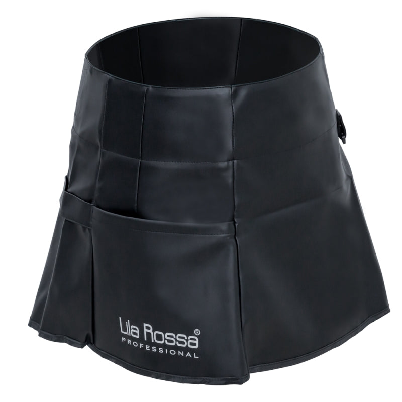 Sort pentru coafor si frizerie Lila Rossa, din piele ecologica, impermeabil, cu buzunar, cu snur reglabil, negru, a258 m