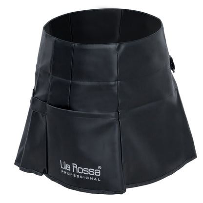 Sort pentru coafor si frizerie Lila Rossa, din piele ecologica, impermeabil, cu buzunar, cu snur reglabil, negru, a258 m